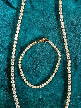 NWT Gold Plated Tennis Necklace & Bracelet Set Cubic Zirconia Jewelry Lot New